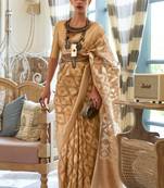 Antique Gold Woven Silk Blend Saree With Blouse