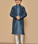 Blue printed art silk boys-kurta-pyjama