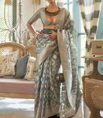 Sea Green Woven Silk Blend Saree With Blouse