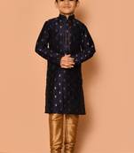 Black printed art silk boys-kurta-pyjama