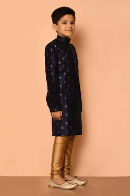 Black printed art silk boys-kurta-pyjama 3