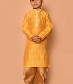 Yellow printed art silk boys-dhoti-kurta