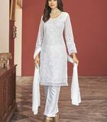 White embroidered faux georgette salwar