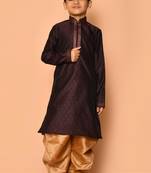 Brown plain art silk boys-dhoti-kurta