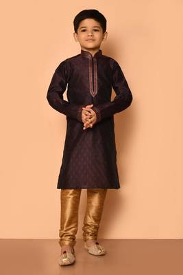 Brown plain art silk boys-kurta-pyjama 1