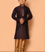 Brown plain art silk boys-kurta-pyjama