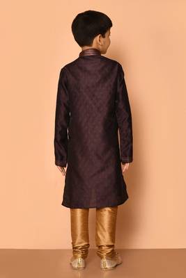Brown plain art silk boys-kurta-pyjama 2