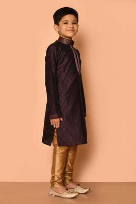 Brown plain art silk boys-kurta-pyjama 3