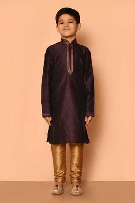 Brown plain art silk boys-kurta-pyjama 5