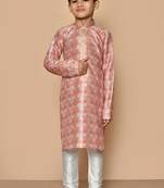 Pink printed art silk boys-kurta-pyjama