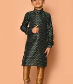 Green printed art silk boys-kurta-pyjama