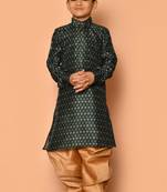 Green printed art silk boys-dhoti-kurta