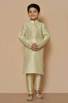 Fawn printed art silk boys-kurta-pyjama