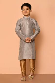 Grey printed art silk boys-kurta-pyjama