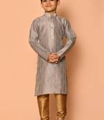 Grey printed art silk boys-kurta-pyjama