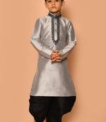 Grey embroidered art silk boys-dhoti-kurta