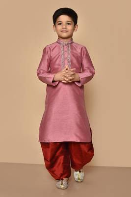 Pink embroidered art silk boys-dhoti-kurta 1