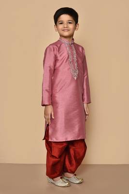 Pink embroidered art silk boys-dhoti-kurta 2
