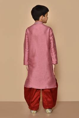 Pink embroidered art silk boys-dhoti-kurta 3