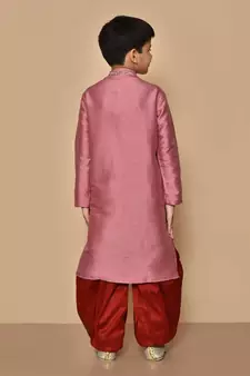 Pink embroidered art silk boys-dhoti-kurta