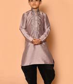 Grey embroidered art silk boys-dhoti-kurta