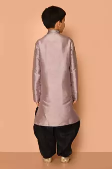 Grey embroidered art silk boys-dhoti-kurta