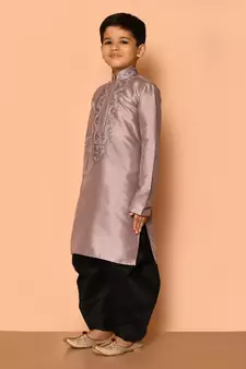 Grey embroidered art silk boys-dhoti-kurta