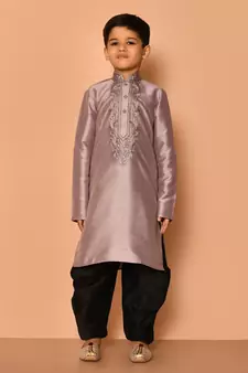 Grey embroidered art silk boys-dhoti-kurta