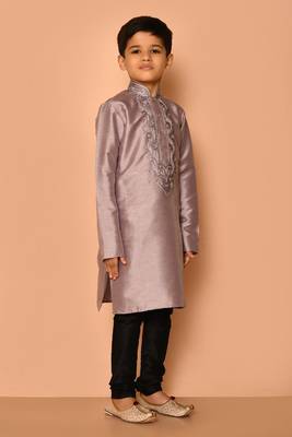 Grey embroidered art silk boys-kurta-pyjama 2