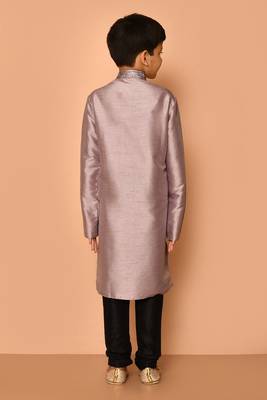 Grey embroidered art silk boys-kurta-pyjama 3