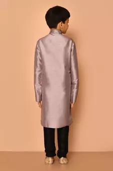 Grey embroidered art silk boys-kurta-pyjama