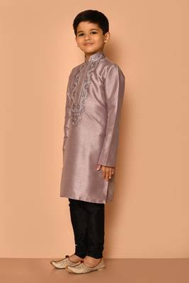Grey embroidered art silk boys-kurta-pyjama 4