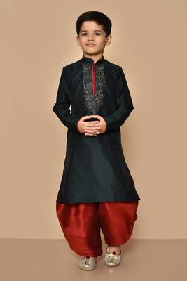 Black embroidered art silk boys-dhoti-kurta 1