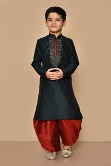 Black embroidered art silk boys-dhoti-kurta