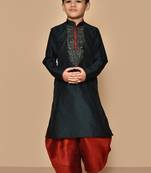 Black embroidered art silk boys-dhoti-kurta