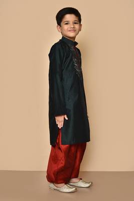 Black embroidered art silk boys-dhoti-kurta 2