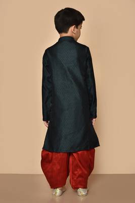 Black embroidered art silk boys-dhoti-kurta 3
