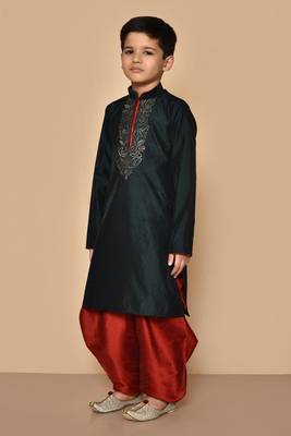 Black embroidered art silk boys-dhoti-kurta 4