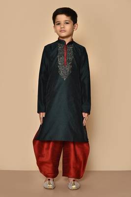 Black embroidered art silk boys-dhoti-kurta 5
