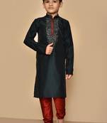 Black embroidered art silk boys-kurta-pyjama