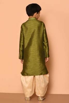 Green embroidered art silk boys-dhoti-kurta 2