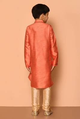 Orange embroidered art silk boys-kurta-pyjama 2