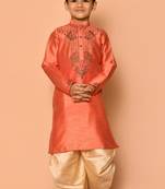 Orange embroidered art silk boys-dhoti-kurta