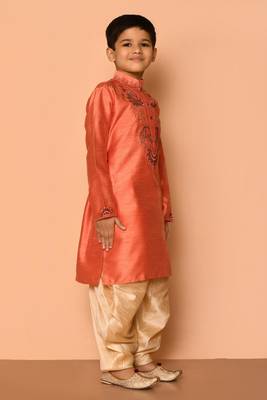 Orange embroidered art silk boys-dhoti-kurta 2