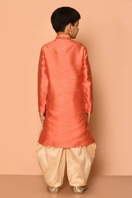 Orange embroidered art silk boys-dhoti-kurta 3