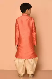 Orange embroidered art silk boys-dhoti-kurta