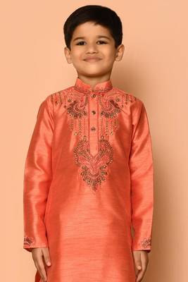 Orange embroidered art silk boys-dhoti-kurta 5
