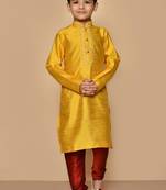 Yellow embroidered art silk boys-kurta-pyjama