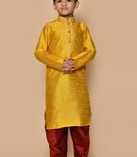 Yellow embroidered art silk boys-dhoti-kurta