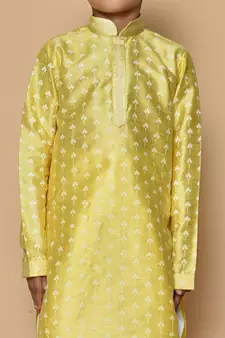 Yellow printed art silk boys-dhoti-kurta